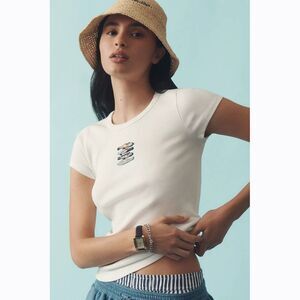 Anthropologie Maeve Embroidered Baby Tee Blouse Top Short Sleeve XXS NWT 280950